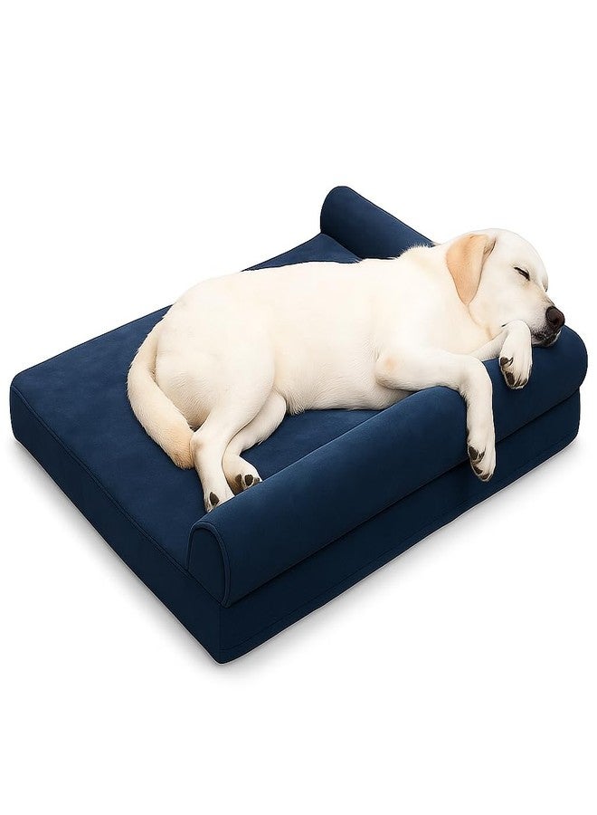 gorgeous Dog Bed Waterproof Base Dog Beds for Large Dogs Flannel Bolster Dog Couch Bed Foam Removable Washable Cover & Nonskid Bottom,(Blue, 47x29x4) - Image 1